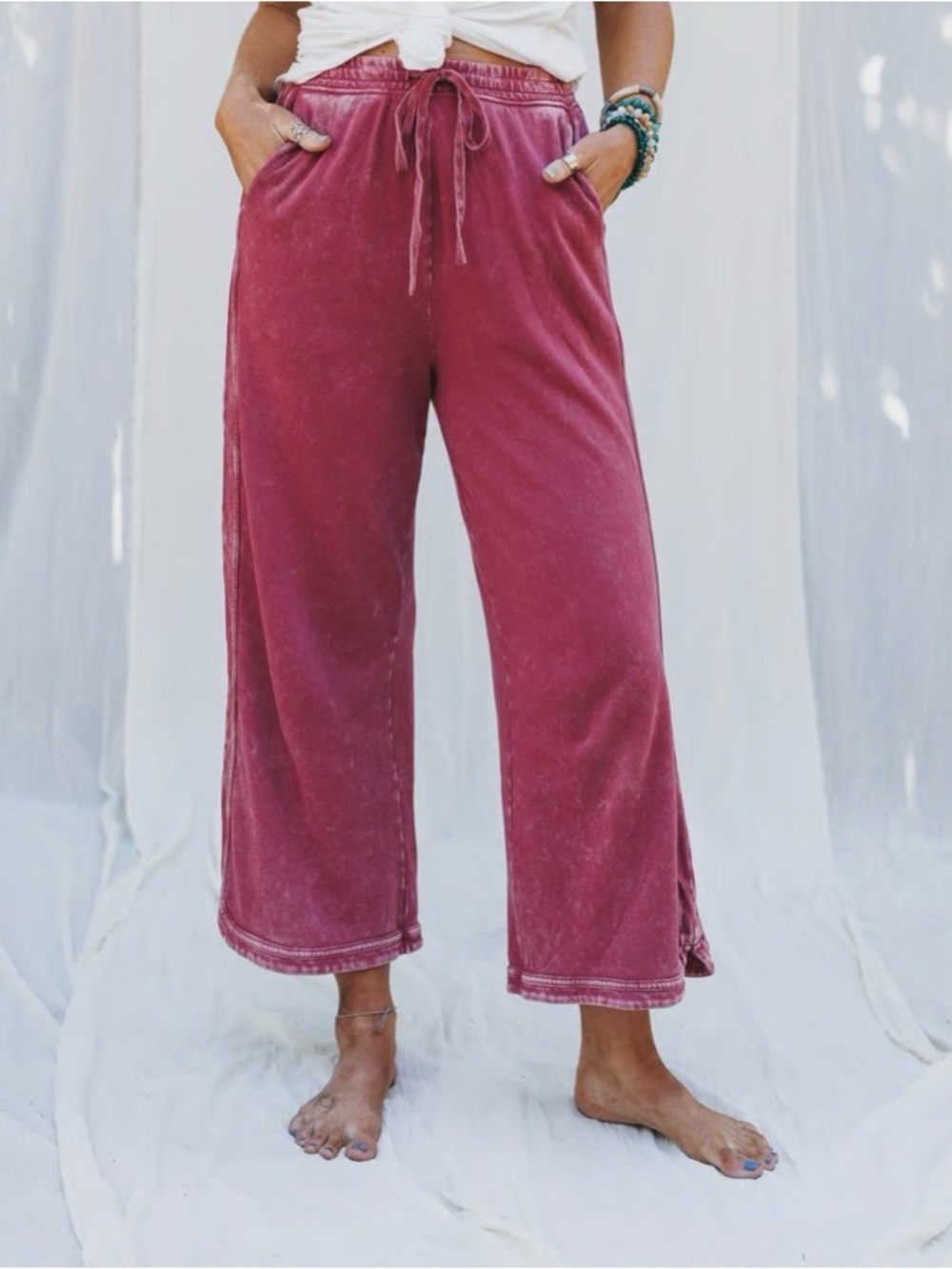 Three Bird Nest So Comfy Wide-Leg  Pants, cropped length